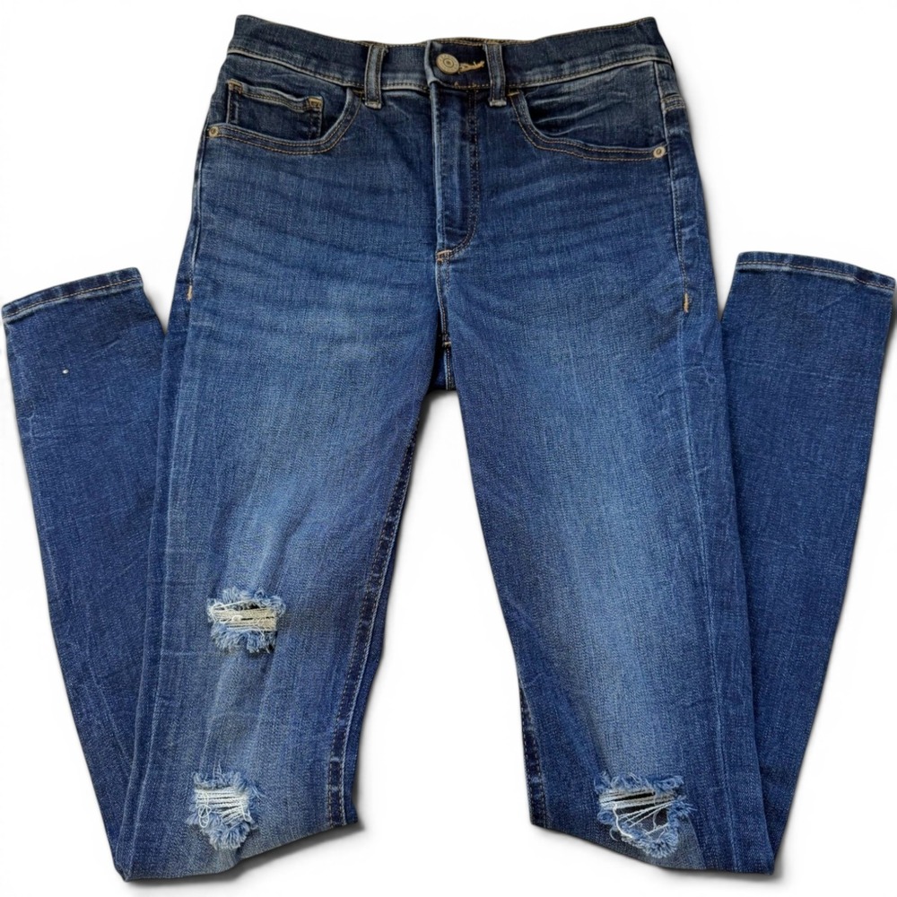 EXPRESS Womens Perfect Legging High Rise Distress Blue Denim Jeans Size 0